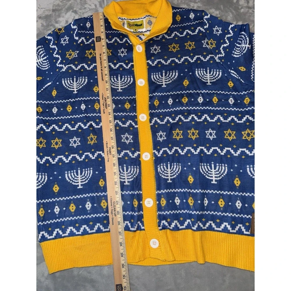 New Tipsy Elves Men's Christmas Sz XXL Blue Menorah Print Cardigan‎ Sweater